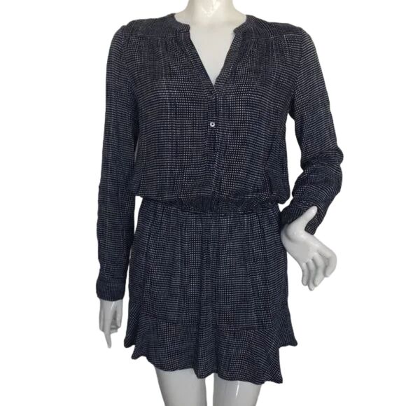 JOIE Mini Dress, S, Acey, Blue/White Diamonds, Long Tab Sleeves, Single ruffle - Picture 1 of 14